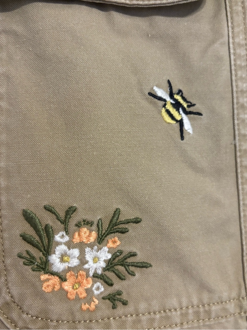 RARE Duluth Wild Card Cotton Canvas Overalls Bee Floral Embroidered - Picture 5 of 8